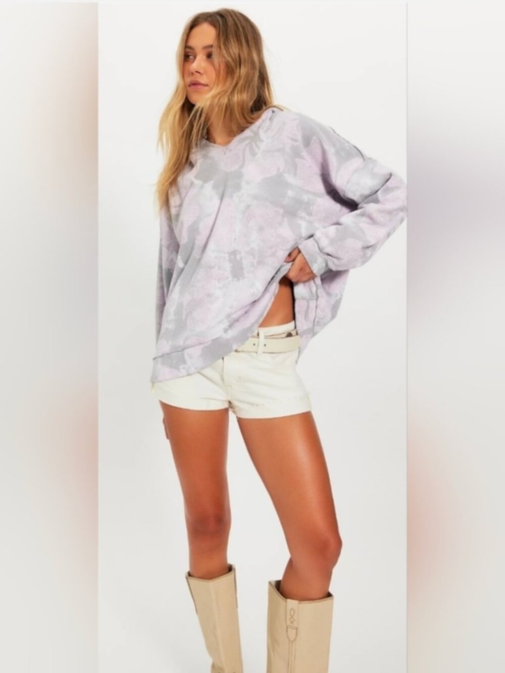 Free People X Ragabond Aloha Lavender Floral & Gray Hoodie